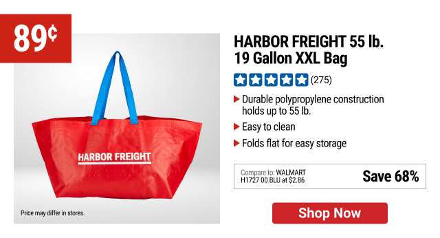 HARBOR FREIGHT 55 lb., 19 Gallon XXL Bag