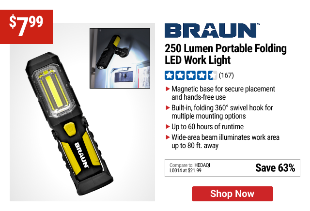 BRAUN 250 Lumen Portable Folding LED Work Light