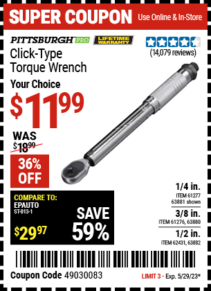 PITTSBURGH PRO: 3/8 in. Drive 5-80 ft. lb. Click Torque Wrench