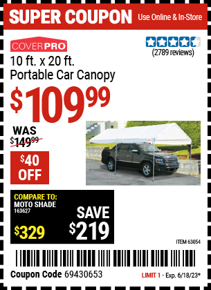 COVERPRO: 10 Ft. x 20 Ft. Portable Car Canopy