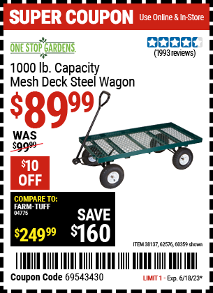 ONE STOP GARDENS: 1000 lb. Capacity Mesh Deck Steel Wagon