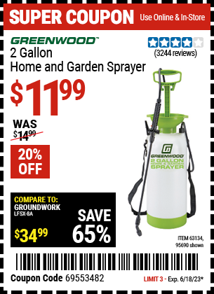 GREENWOOD: 2 Gallon Home and Garden Sprayer