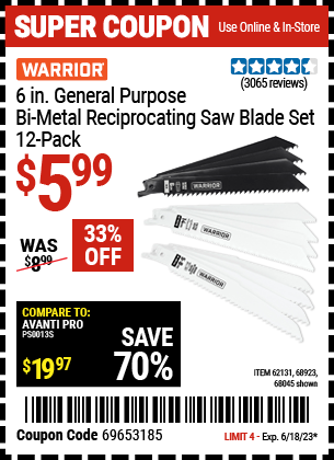 WARRIOR: 6 in. General Purpose Bi-Metal Reciprocating Saw Blade Set, 12 Pack
