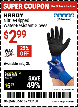 HARDY: Nitrile Dipped Water-Resistant Gloves, X-Large