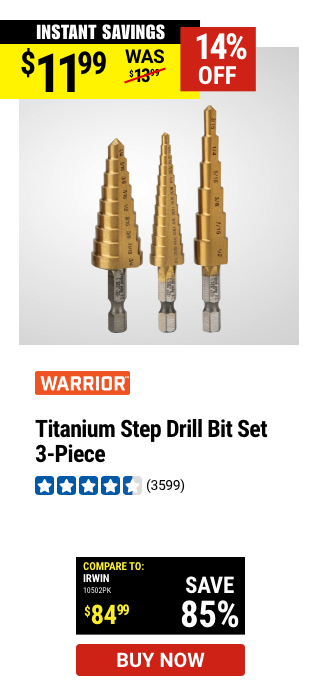 WARRIOR: Titanium Step Drill Bit Set, 3 Piece