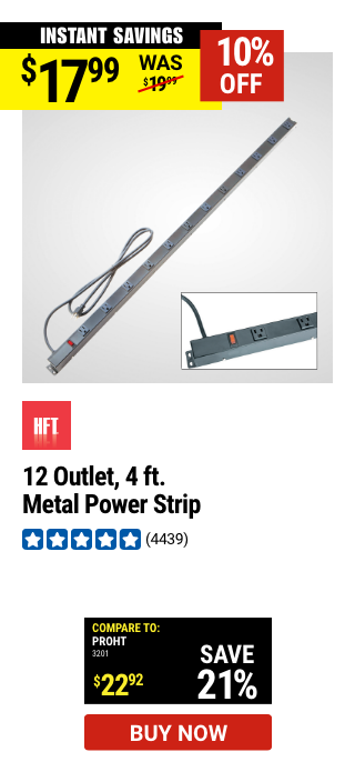 HFT: 12 Outlet 4 ft. Metal Power Strip