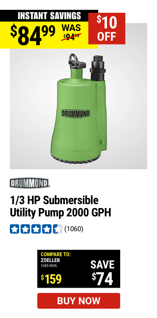 DRUMMOND: 1/3 HP Submersible Utility Pump 2000 GPH