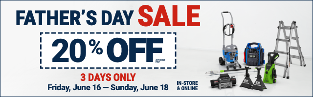 FATHER'S DAY SALE. 20% OFF. 3 DAYS ONLY. Friday, June 16 - Sunday, June 18