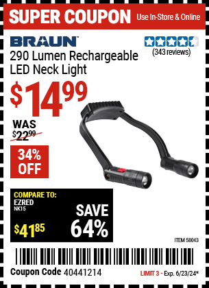 BRAUN: 290 Lumen Rechargeable LED Neck Light