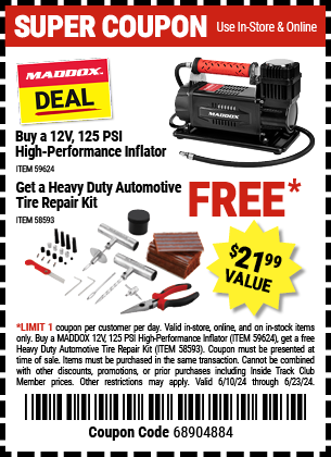 MADDOX DEAL: Buy a 12V, 125 PSI High-Performance Inflator, Get a Heavy Duty Automotive Tire Repair Kit FREE
