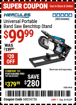 HERCULES: Universal Portable Band Saw Benchtop Stand