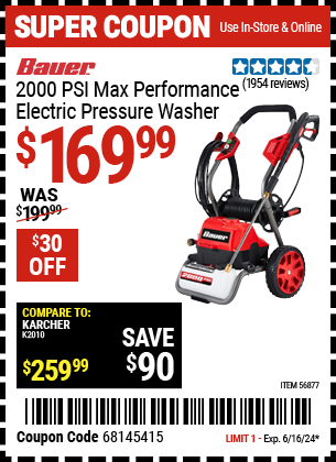 BAUER: 2000 PSI Max Performance Electric Pressure Washer