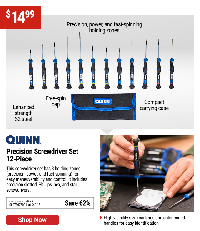 QUINN Precision Screwdriver Set, 12-Piece