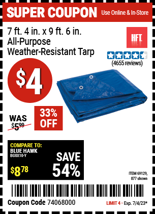 HFTBRAND: 7 ft. 4 in. x 9 ft. 6 in. Blue All-Purpose/Weather-Resistant Tarp