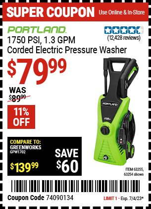 PORTLAND: 1750 PSI 1.3 GPM Corded Electric Pressure Washer