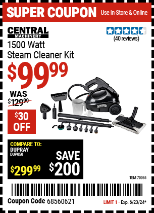 CENTRAL MACHINERY: 1500 Watt Steam Cleaner Kit