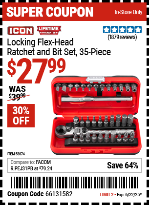 ICON Locking Flex-Head Ratchet and Bit Set, 35-Piece