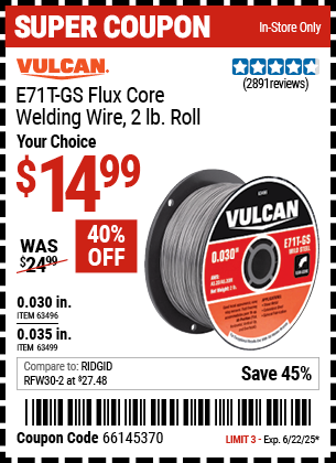 VULCAN 0.035 in. E71T-GS Flux Core Welding Wire, 2 lb. Roll