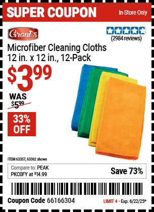 GRANT'S Microfiber Cleaning Cloths 12 in. x 12 in., 12-Pack