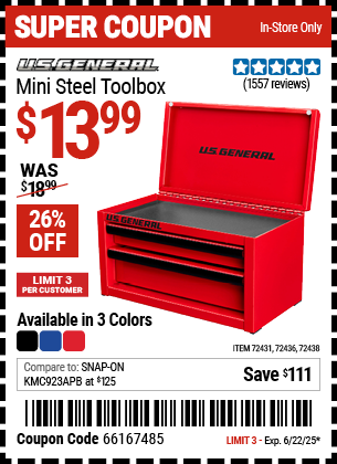 U.S. GENERAL Mini Steel Toolbox, Black