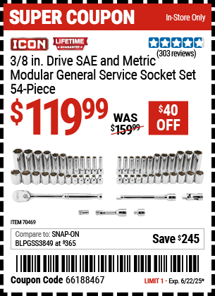 ICON 3/8 in. Drive SAE and Metric Modular General Service Socket Set, 54-Piece