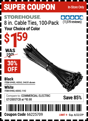 STOREHOUSE 8 in. UV-Resistant Black Cable Ties, 100-Pack