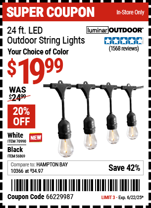 LUMINAR OUTDOOR 24 ft. LED Outdoor String Lights, Black