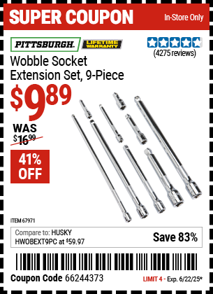 PITTSBURGH Wobble Socket Extension Set, 9-Piece