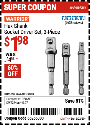 WARRIOR Hex Shank Socket Driver Set, 3-Piece