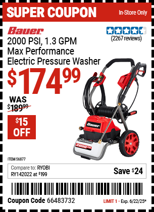 BAUER: 2000 PSI, 1.3 GPM Max Performance Electric Pressure Washer