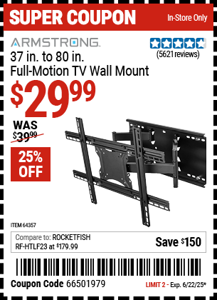 ARMSTRONG 37 in. to 80 in. Full-Motion TV Wall Mount