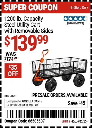 HFT: 1200 lb. Capacity Steel Utility Cart with Removable Sides