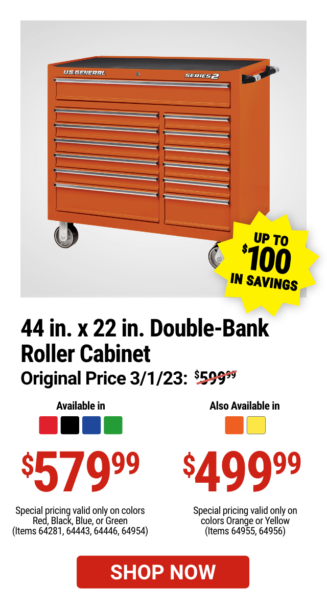 44 in. x 22 In. Double Bank Black Roller Cabinet