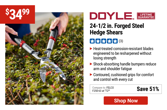 DOYLE: 24-1/2 in. Forged Steel Hedge Shears