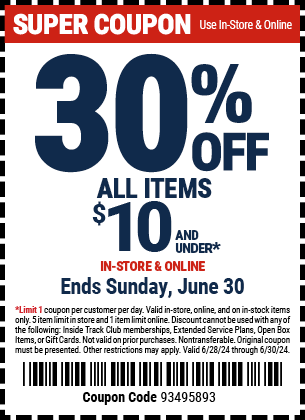 30% OFF ALL ITEMS $10 AND UNDER. IN-STORE & ONLINE. Ends, Sunday June 30