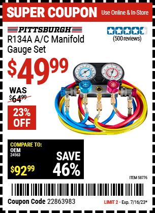 PITTSBURGH: R134A A/C Manifold Gauge Set
