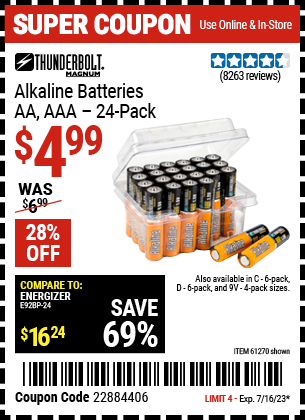 THUNDERBOLT MAGNUM: AA Alkaline Batteries, 24 Pack
