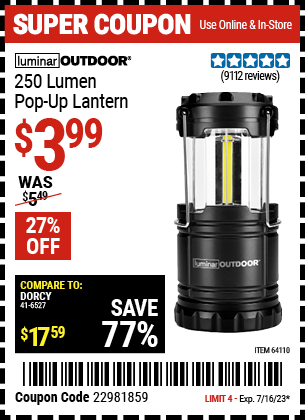 LUMINAR OUTDOOR: 250 Lumen Pop-Up Lantern
