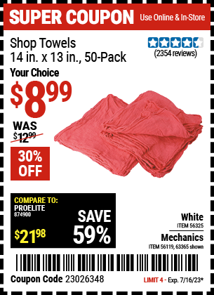 GRANT'S: Mechanics Shop Towels 14 in. x 13 in., 50-Pack