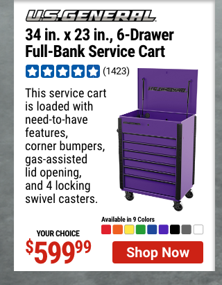 U.S. GENERAL: 34 in. x 23 in., 6-Drawer, Full-Bank Service Cart
