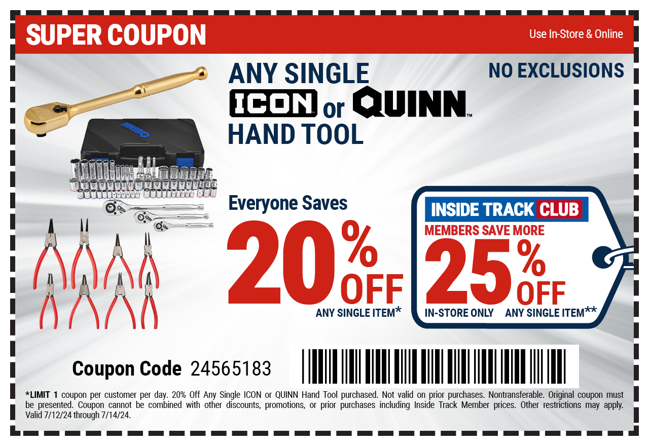 Save 20% off any single ICON or QUINN hand tool