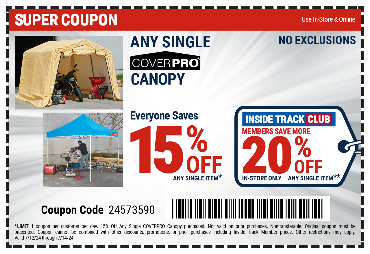 Save 15% off any single COVERPRO canopy