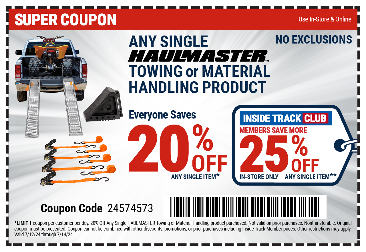 Save 20% off any single HAULMASTER Towing or Material Handling product