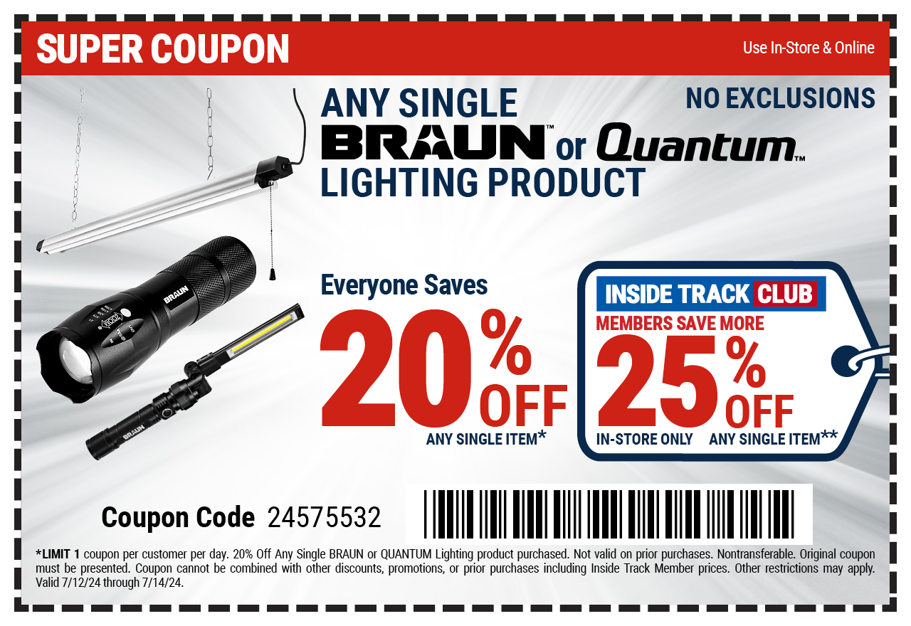 Save 20% off any single BRAUN or QUANTUM Lighting Product