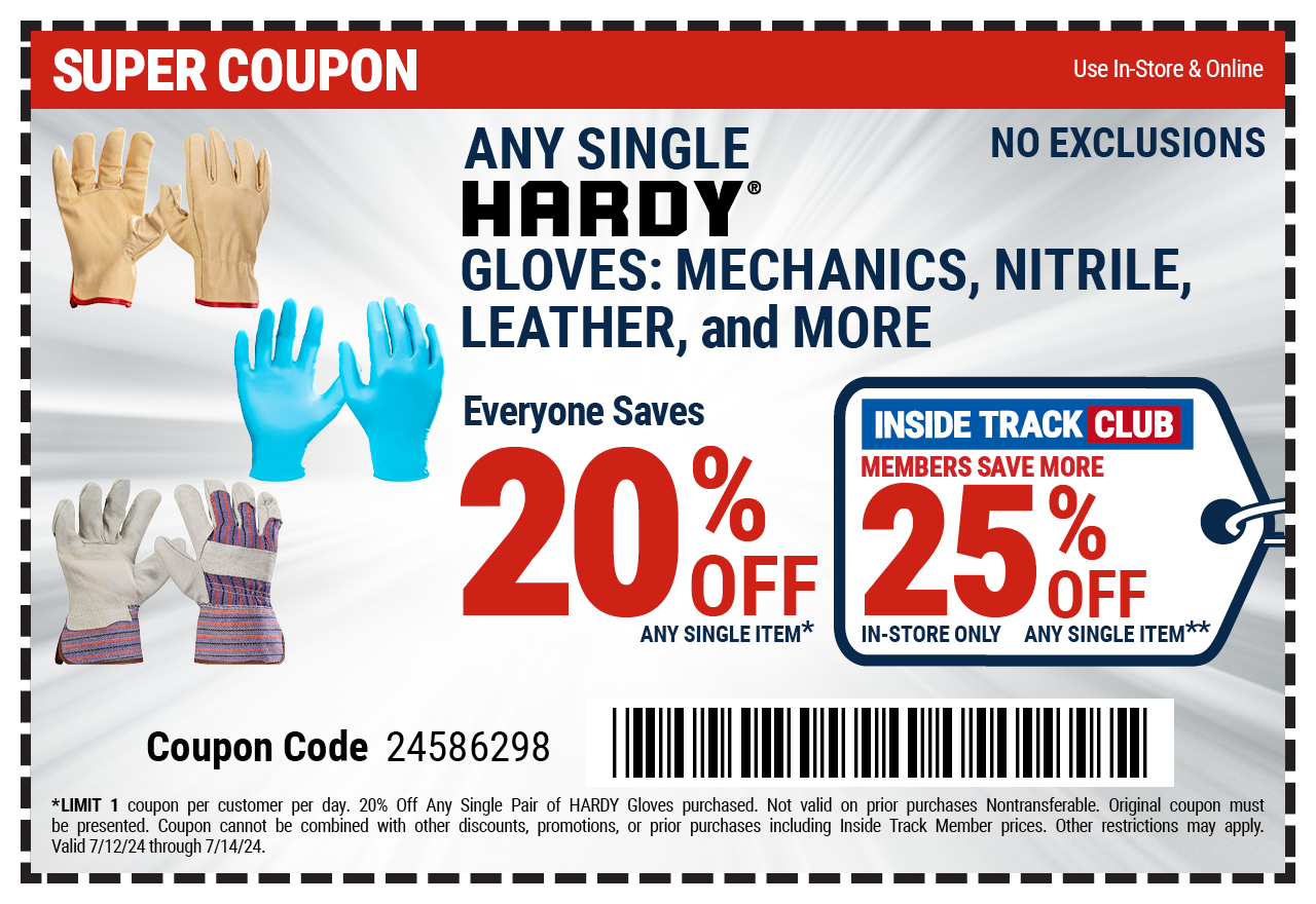 Save 20% off any single HARDY Gloves: Mechanics, Nitrile, Leather, and More