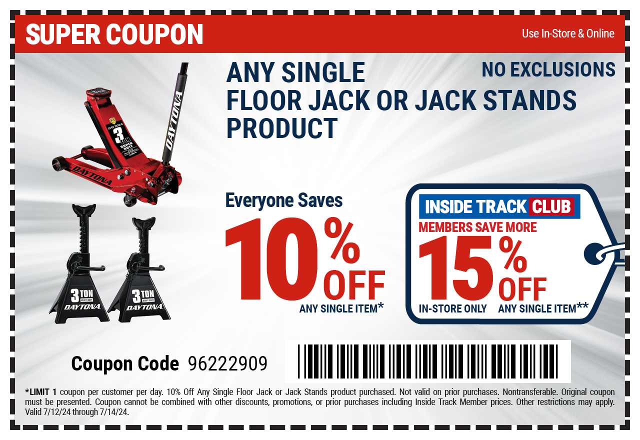Save 10% off any single floor jack or jack stands product