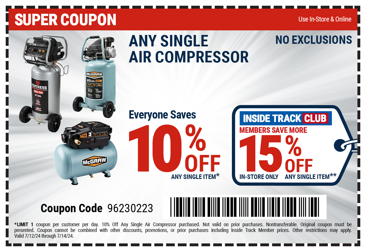 Save 10% off any single air compressor