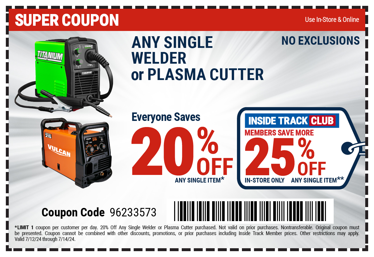 Save 20% off any single welder or plasma cutter