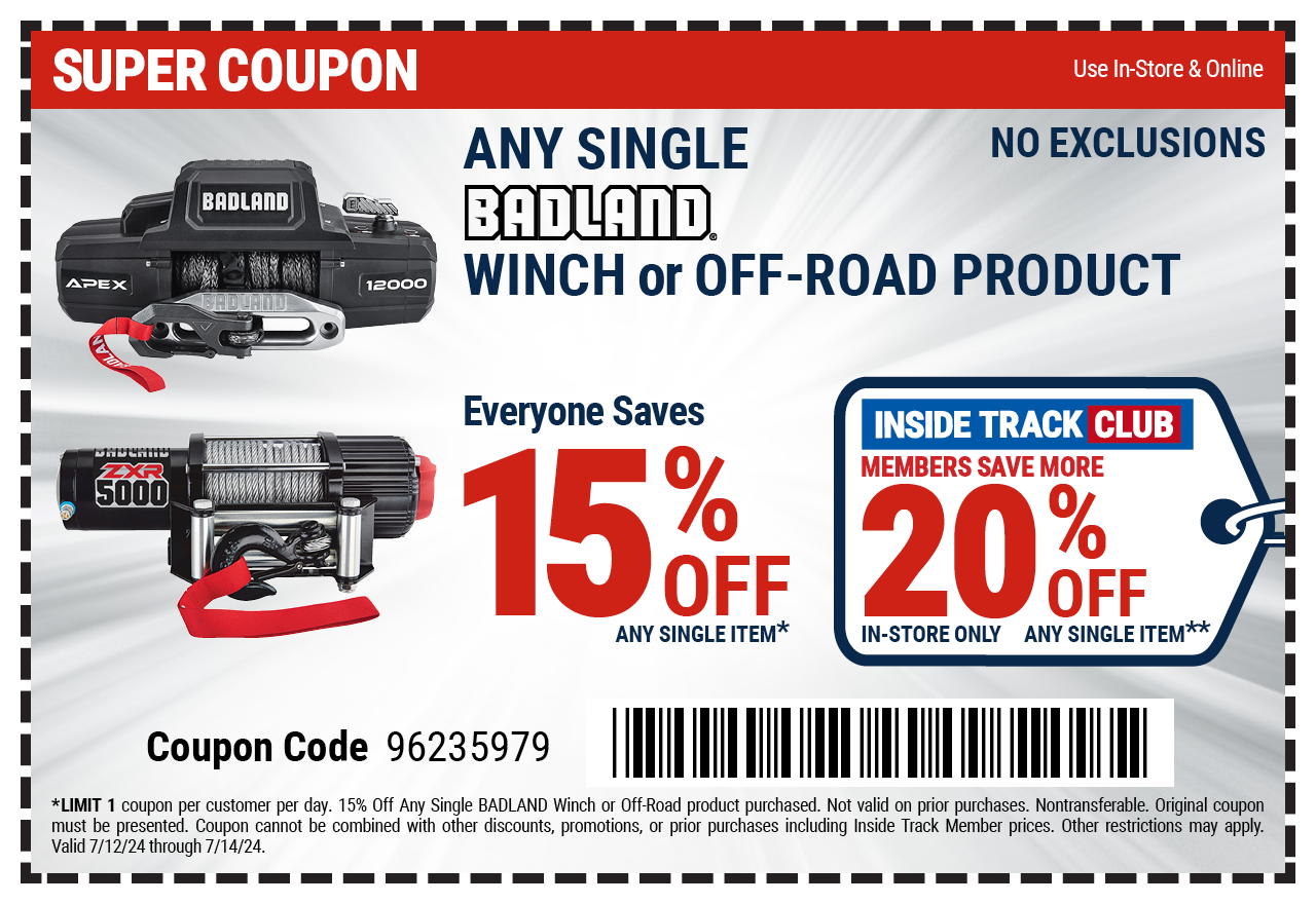 Save 15% off any single BADLAND winch or off-road product