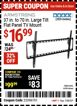 ARMSTRONG: 37 in. to 70 in. Large Tilt Flat Panel TV Mount